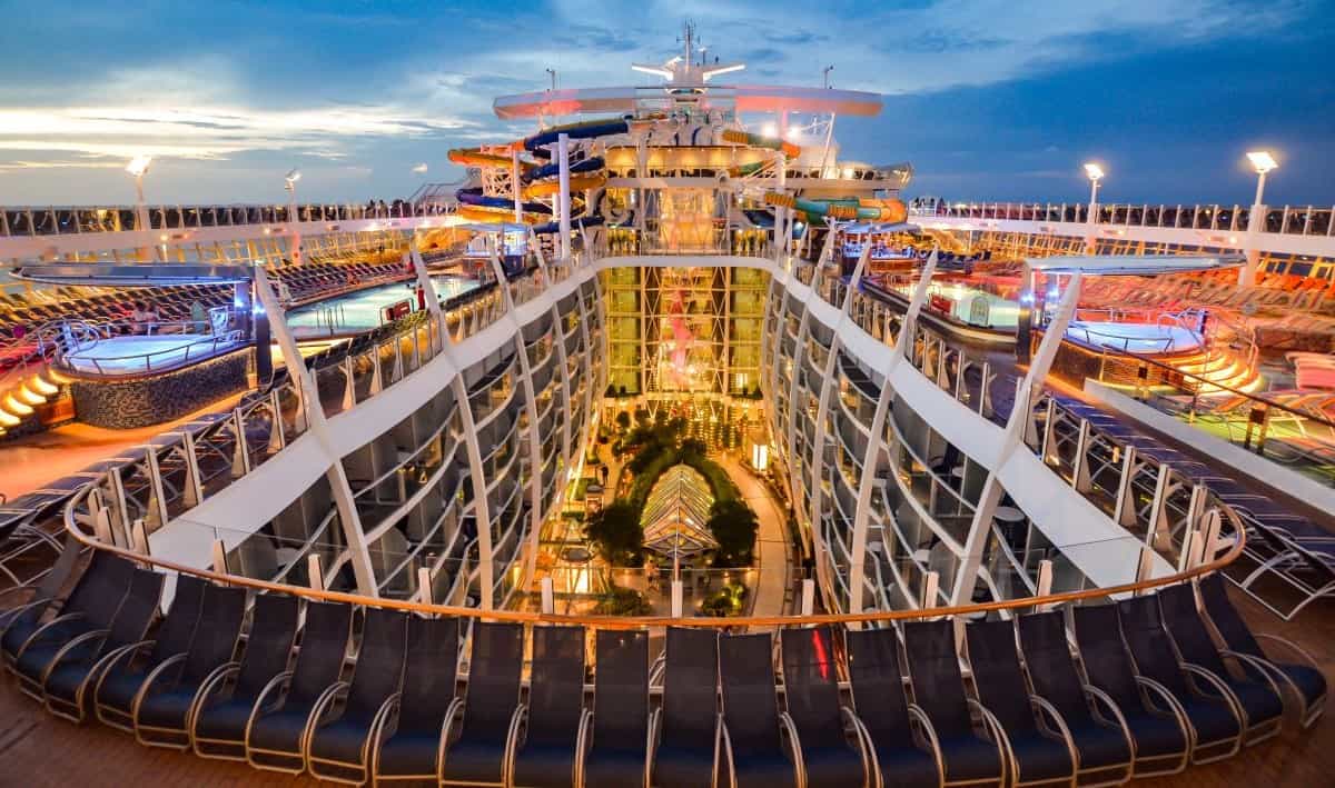 Cruise ship deck at night